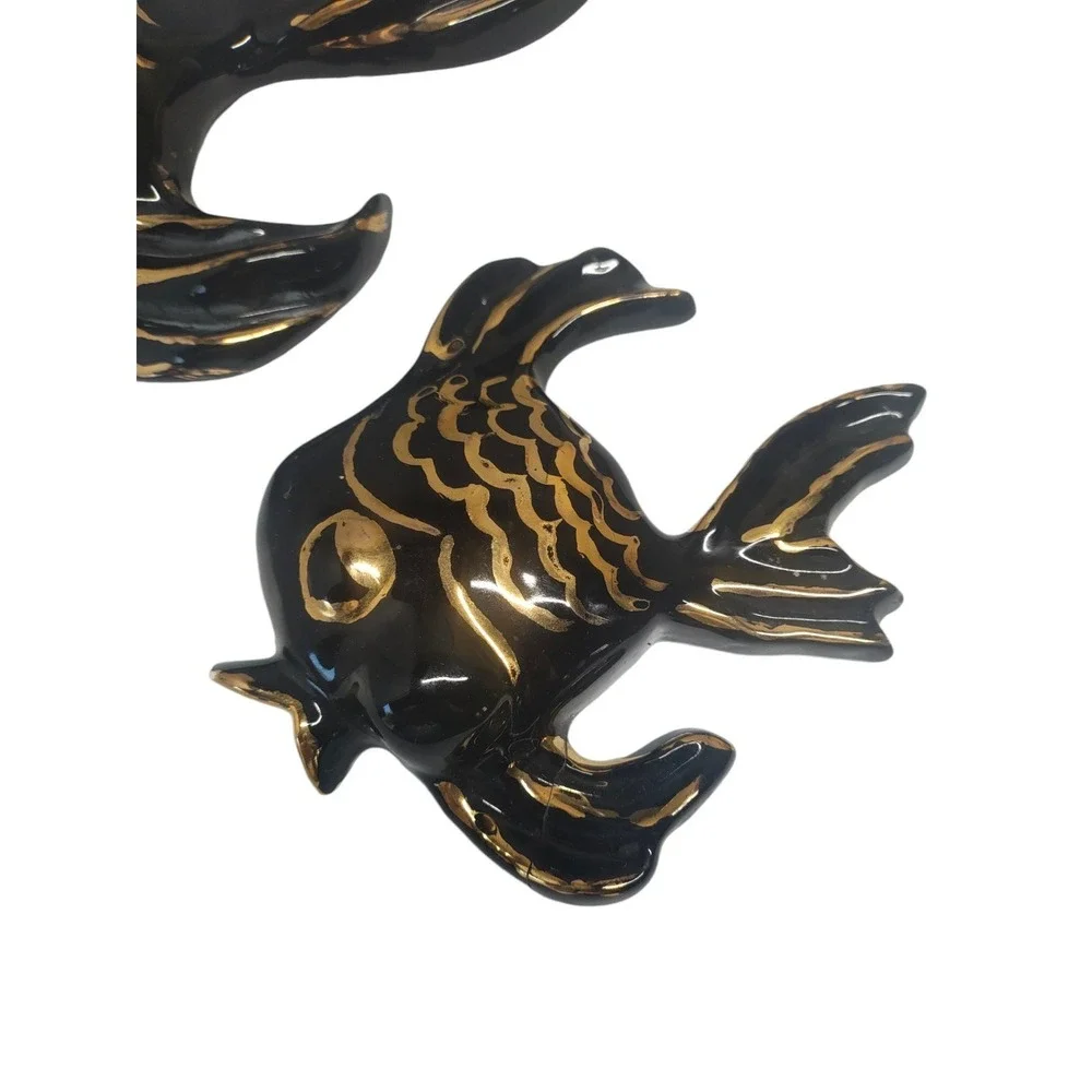 Vintage black & gold Chalkware Fish